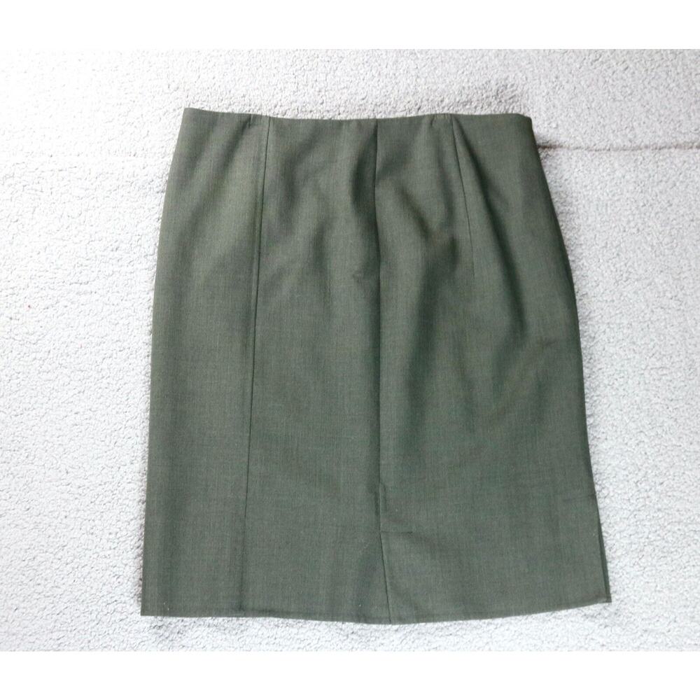 Akris Pencil Skirt Womens 12 Green 95% Wool Blend 2 Back Zipper Slits Lined